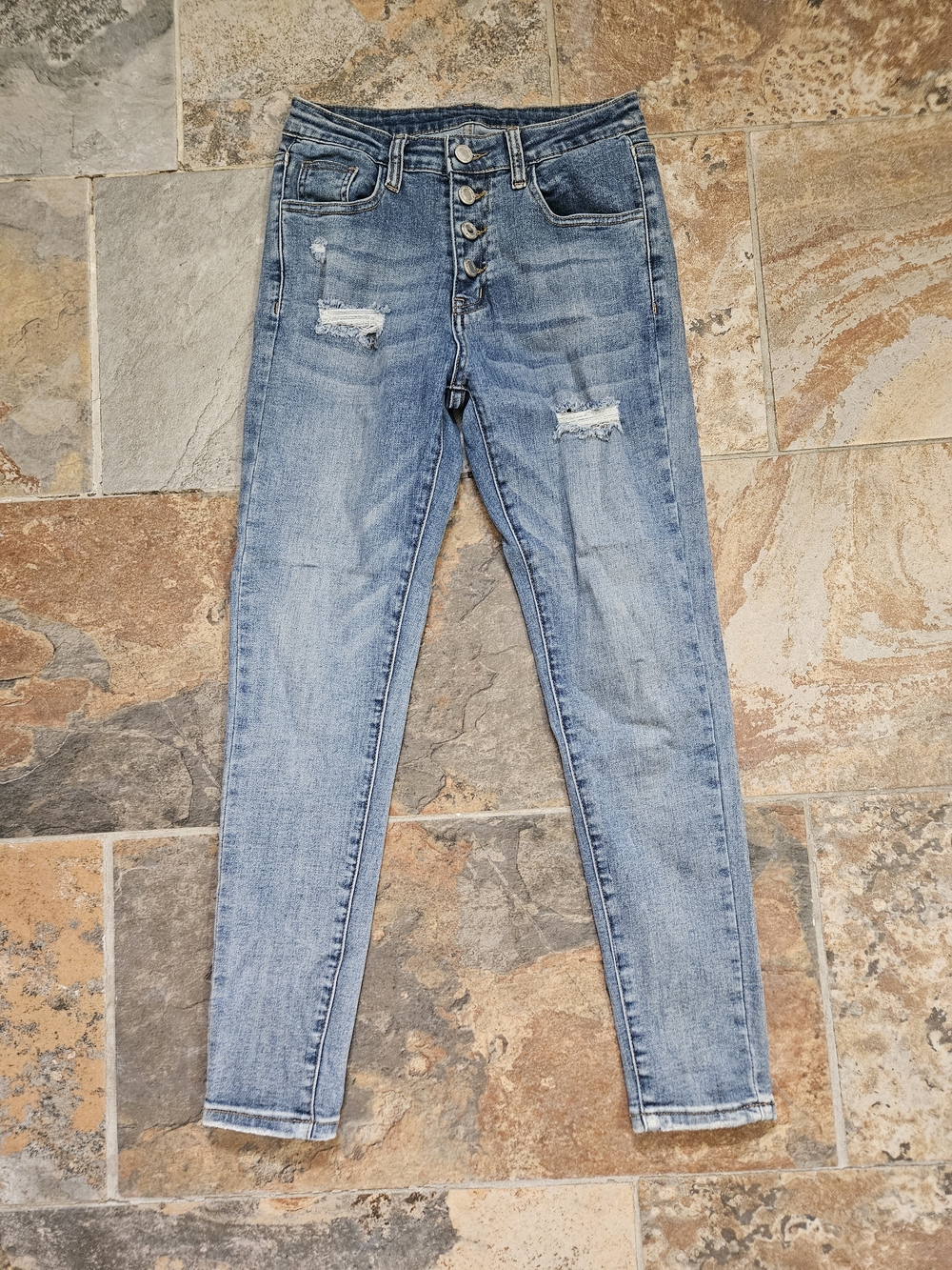 Womens Sz 27 Light Wash Distressed High-Rise Button-Fly Jeans